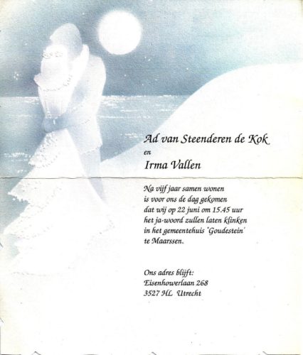 1990 - Huwelijk Adriaan Jacobus van Steenderen de Kok en Irma Vallen