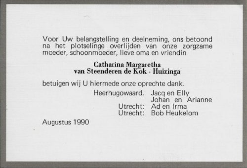 1990 - Overlijden Catharina Margaretha Huizinga (1915-1990)