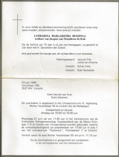 1990 - Overlijden Catharina Margaretha Huizinga (1915-1990)