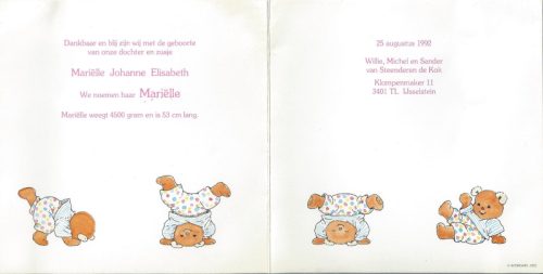 1992 - Geboorte Marielle Johanne Elisabeth van Steenderen de Kok