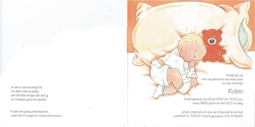 2001 - Geboorte Robin van Steenderen de Kok