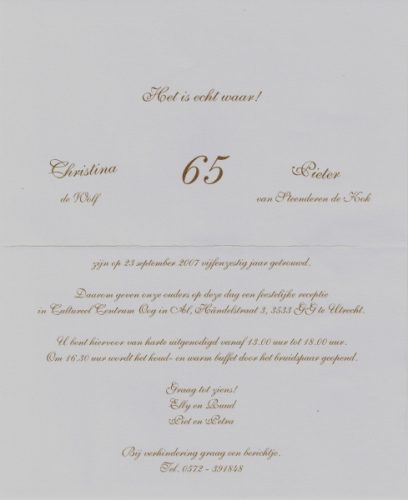 2007 - 65-jarig huwelijk Pieter van Steenderen de Kok en Christina de Wolf