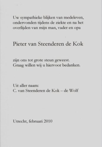 2010 - Overlijden Pieter van Steenderen de Kok (1919-2010)