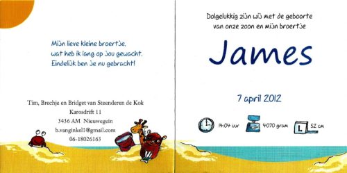 2012 - Geboorte James van Steenderen de Kok