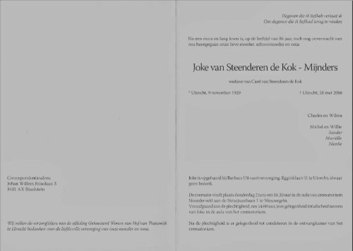 2016 - Overlijden Johanna Maria Alida Mijnders (1929-2016)