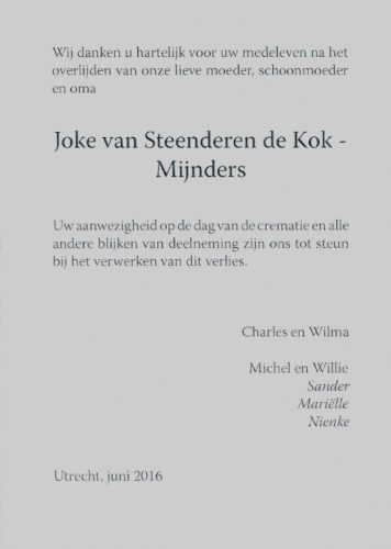 2016 - Overlijden Johanna Maria Alida Mijnders (1929-2016)