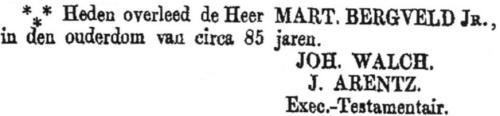1872 - Overlijden Marten Bergveld jr. (geb. 25-2--1787)