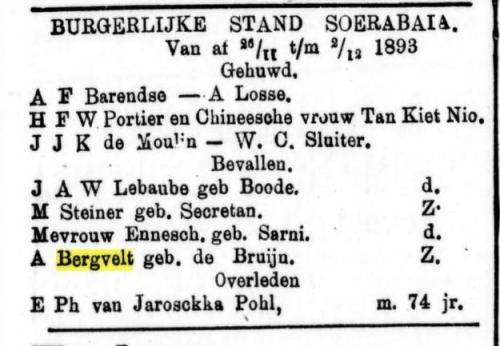 1893 - Geboorte Bernardus Hendrikus Franciscus Bergvelt (geb. 29-11-1893)