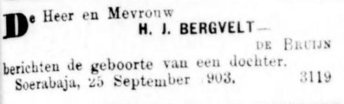 1903 - Geboorte Geertruida Francina Bergvelt (geb. 25-9-1903)