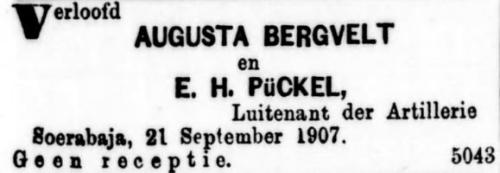 1907 - Verloving Augusta Hendrika Wilhelmina Bergvelt (geb. 15-4-1892) en Eduard Heinrich Puckel‏‎