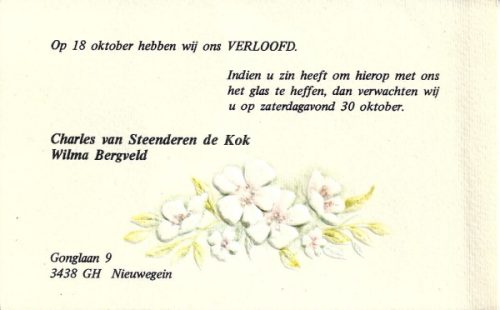 1982 - Verloofd Charles Johannes Antonius van Steenderen de Kok en Wilhelmina Maria Geertruida Bergveld